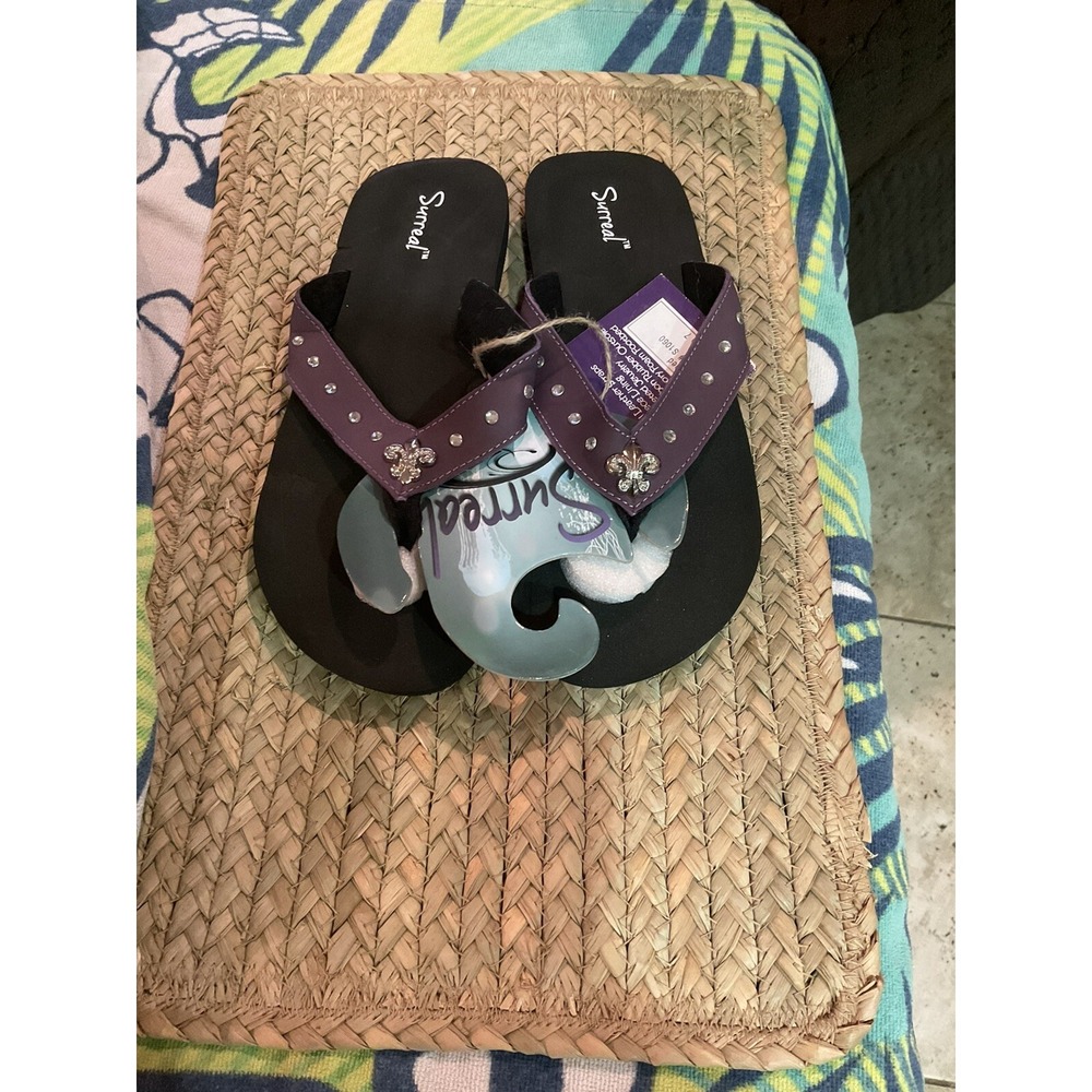 womens flip flops size 9 new purple With Rhinestone Design